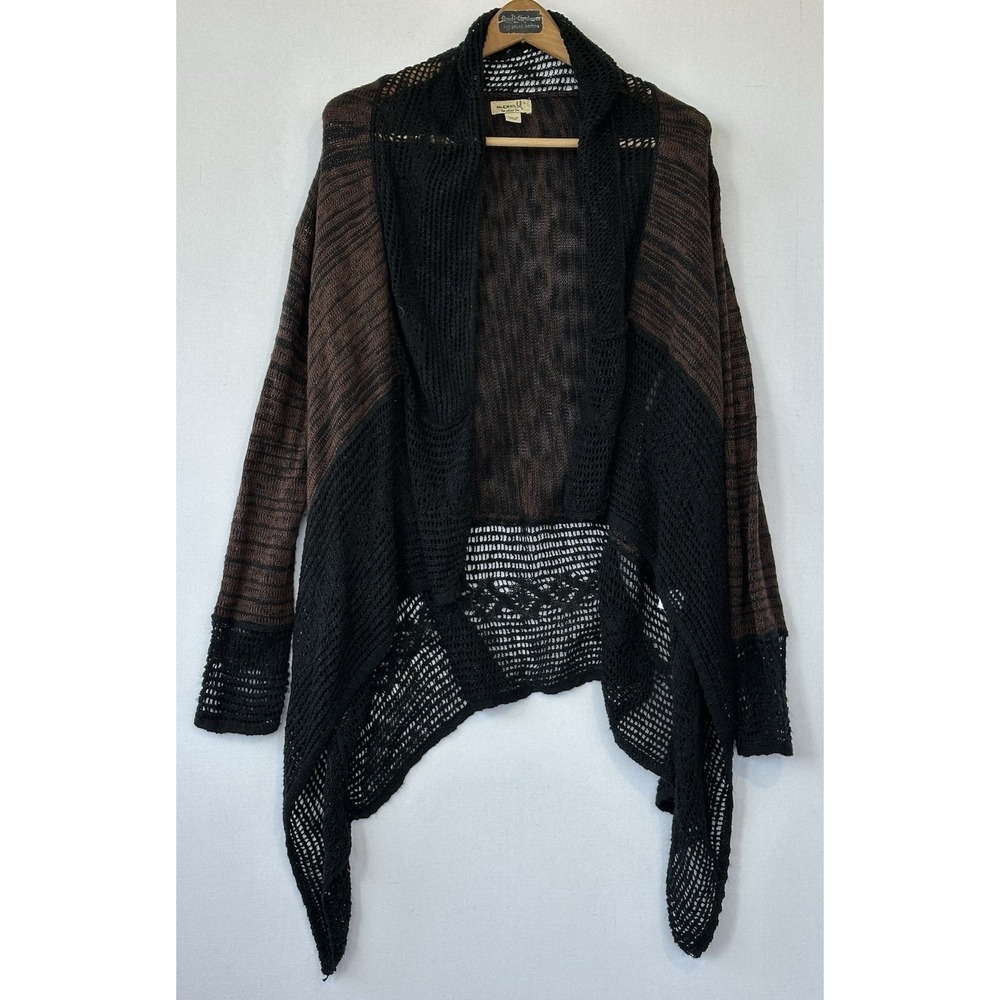 OneWorld Black BOHO Cardigan Sweater Intricate Knit Edges Women's L